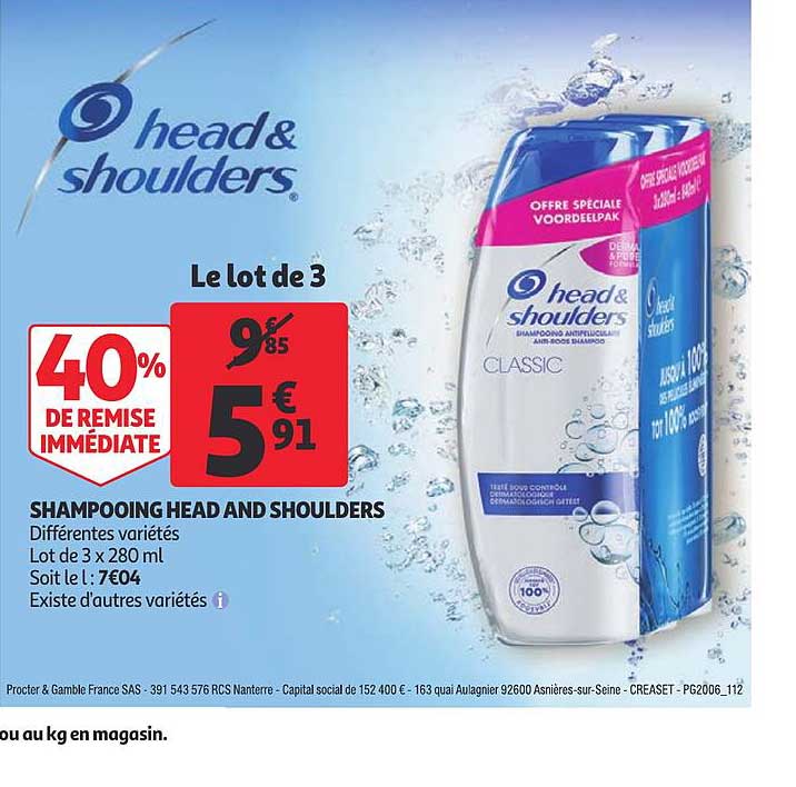 shampooing head and shoulders 40% de remise immédiate