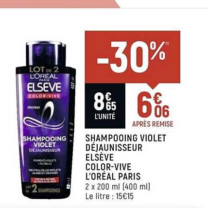 shampooing violet déjaunisseur elsève color vive l'oréal paris