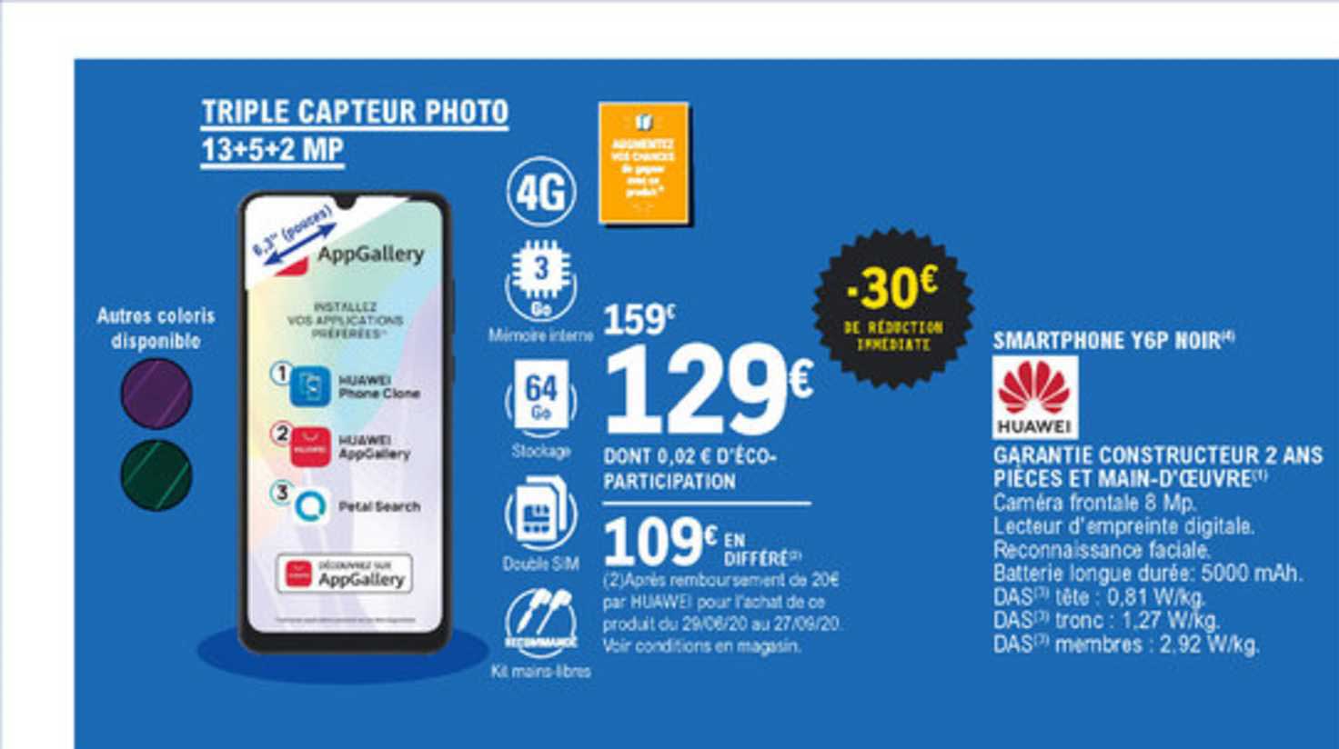 smartphone y6p noir huawei