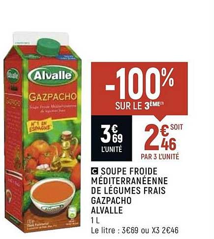 soupe froide méditeranéenne de légumes frais gazpacho alvalle -100 sur le 3ème