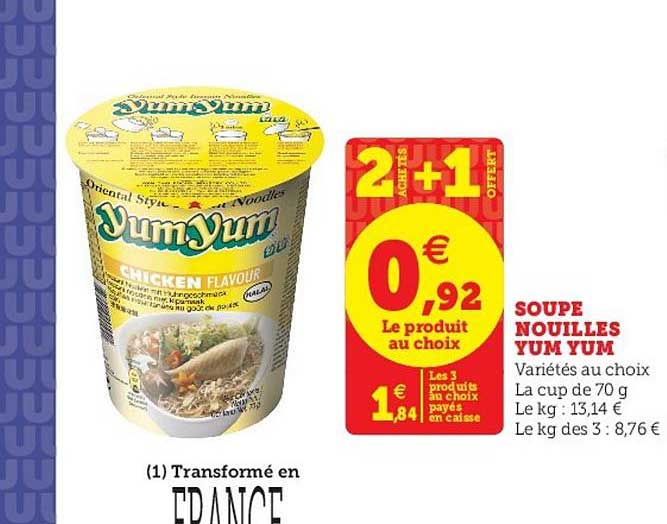 soupe nouilles yum yum 2 achetés + 1 offert