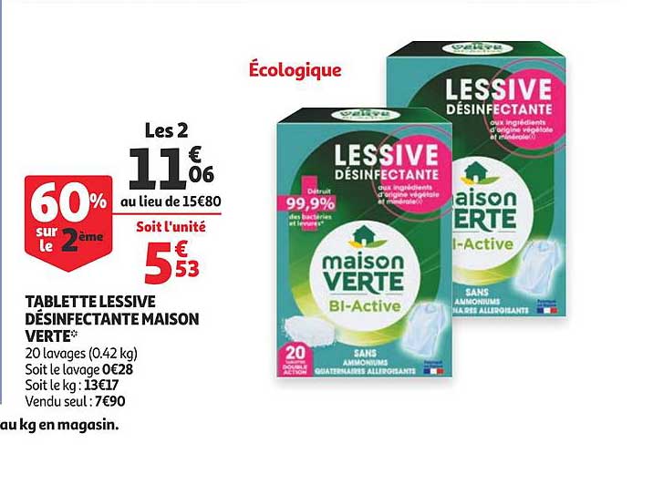 Tablette Lessive Désinfectante Maison Verte 60% Sur Le 2ème