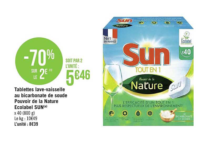 tablettes lave vaisselle au bicarbonate de soude pouvoir de la nature ecolabel sun -70% sur le 2e