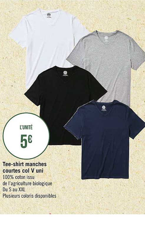 tee shirt manches courtes col v uni