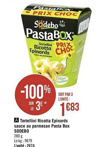 Tortellini Ricotta Epinards Sauce Au Parmesan Pasta Box Sodebo -100% Sur Le 3e