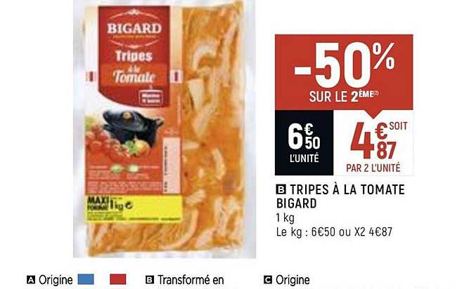 Tripes à La Tomate Bigard -50% Sur Le 2ème