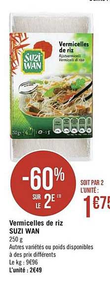 vermicelles de riz suzi wan -60% sur le 2e