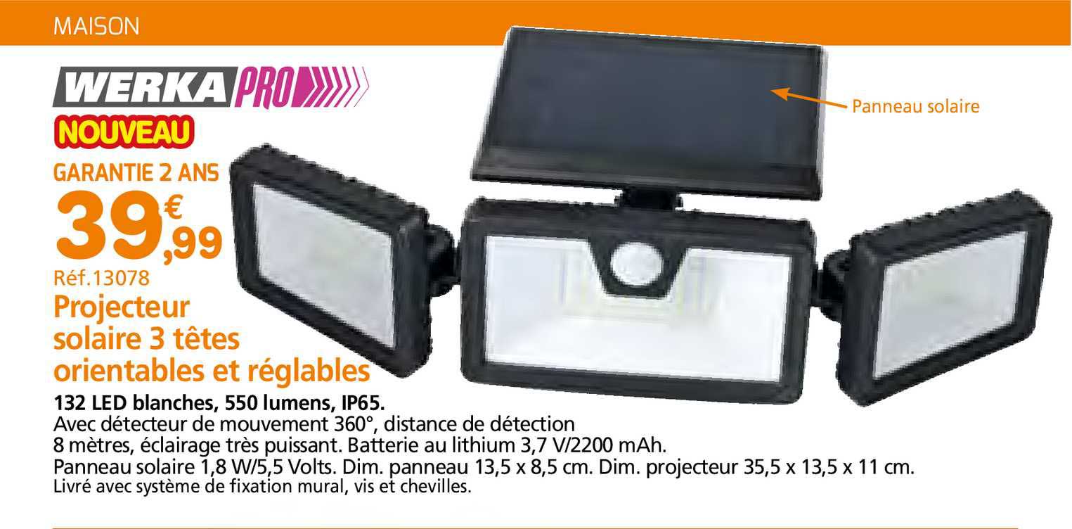 132 led blanches 550 lumens ip65 werka pro