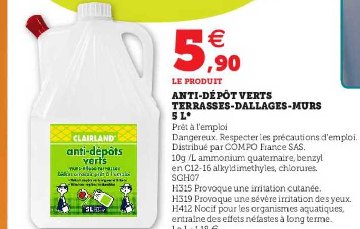 anti-dépôt verts terrasses-dallages-murs 5 l clairland