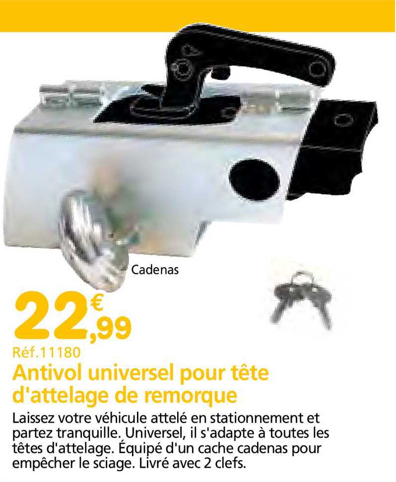 antivol universel pour tête d'attelage de remorque