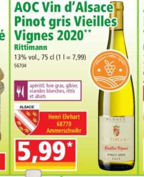 aoc vin d'alsace pinot gris vieilles vignes 2020 rittimann