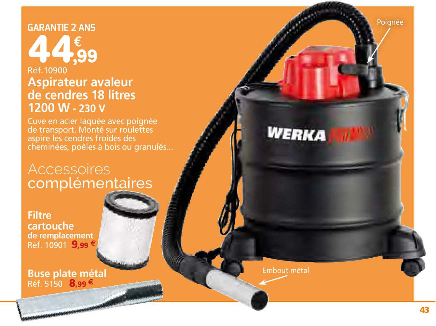 aspirateur avaleur de cendres 18 litres