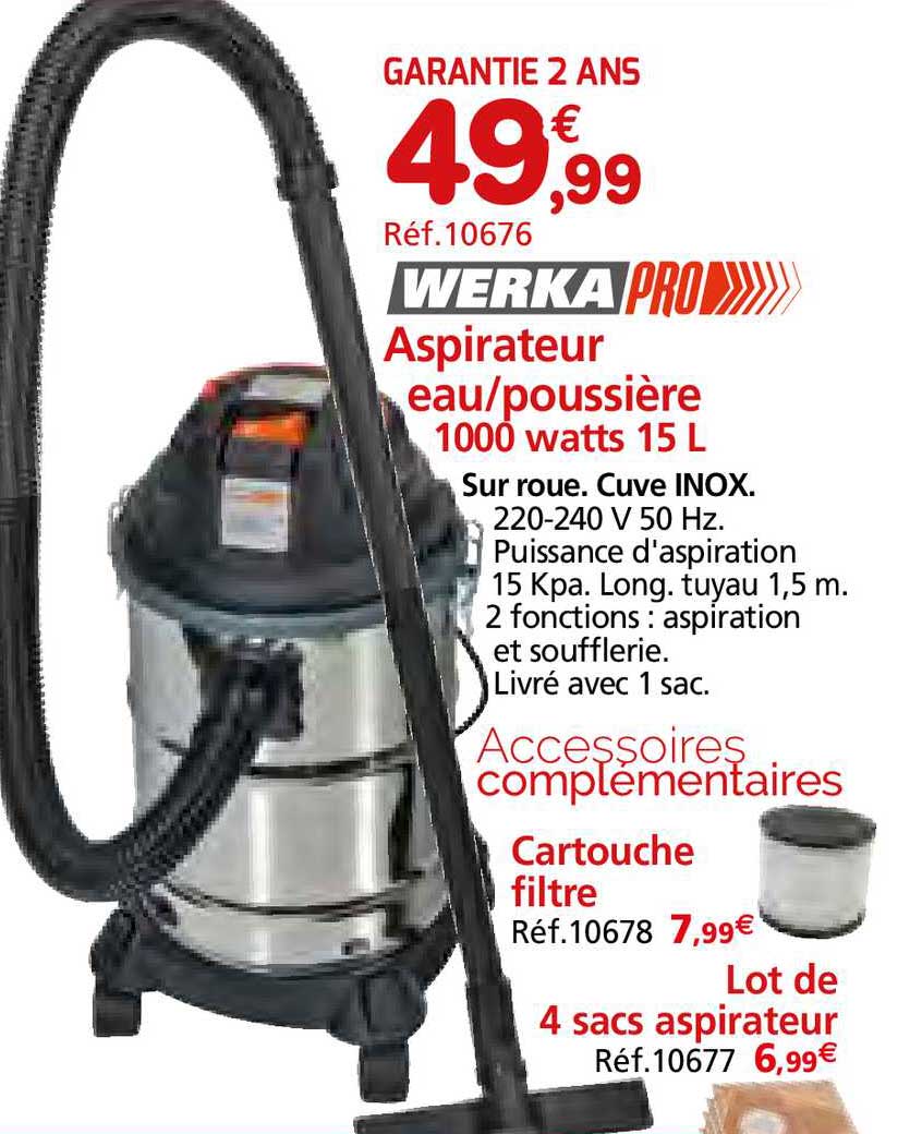 aspirateur eau poussière 100 watts 15 l werka pro