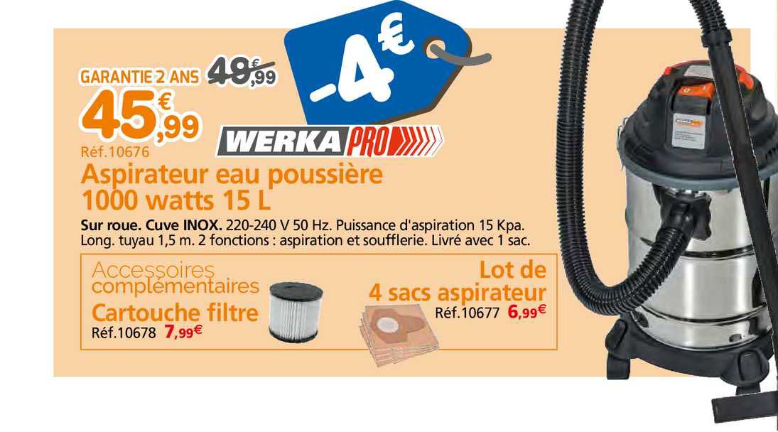 aspirateur eau poussière 1000 watts 15 l werka pro