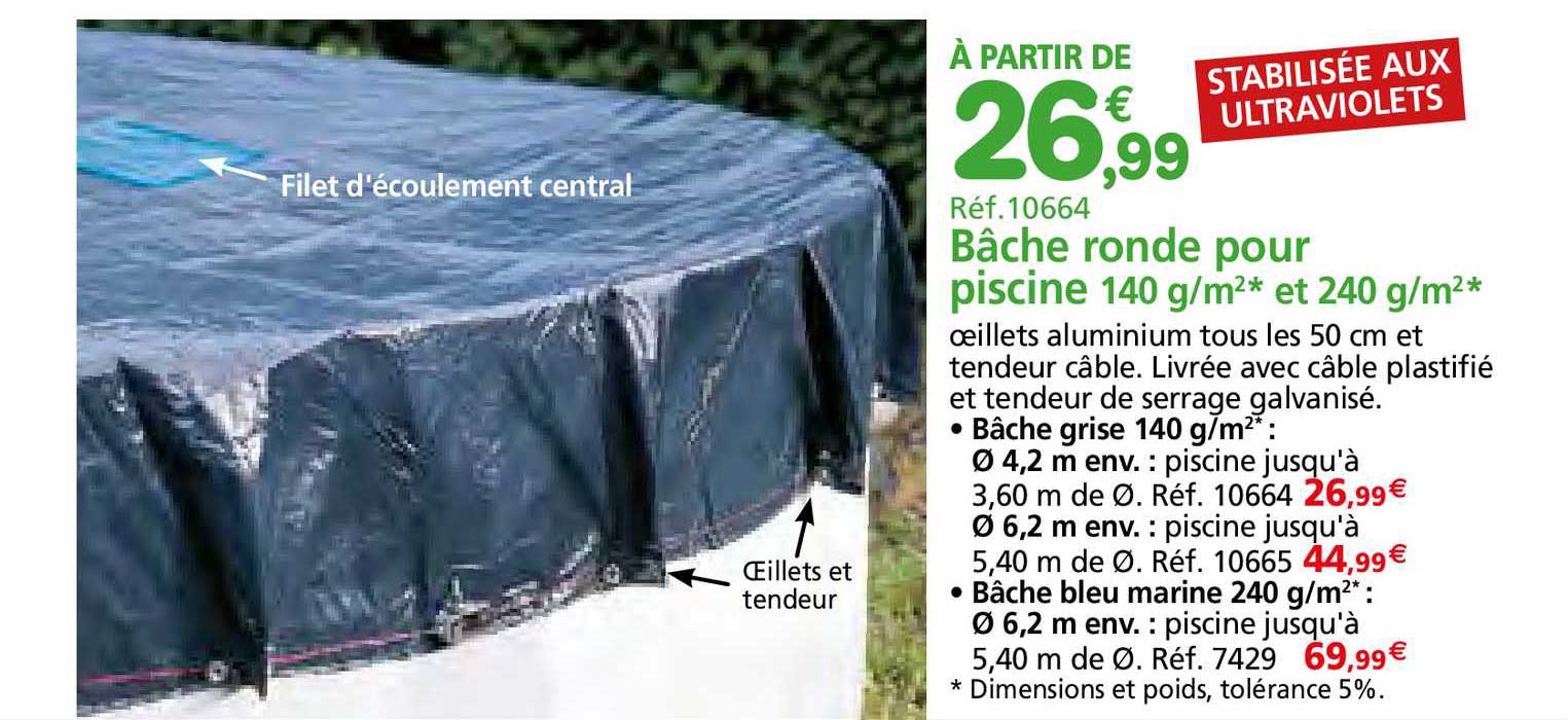 bâche ronde pour piscine 140g m² et 240 g m²
