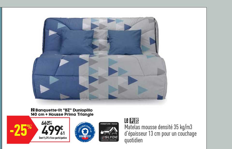 banquette-lit "bz" dunlopillo 140 cm + housse prima triangle