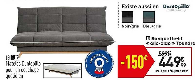 banquette-lit «clic-clac» toundra dunlopillo