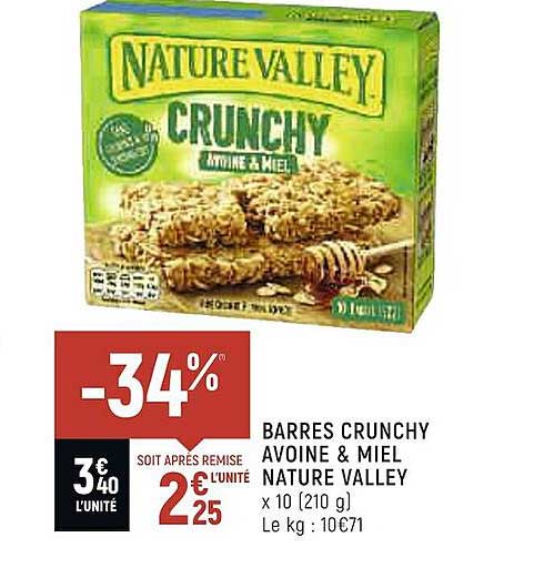 barres crunchy avoine & miel nature valley