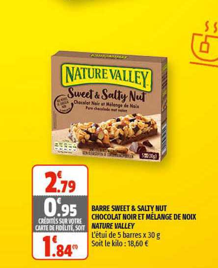 barres sweet & salty nut chocolat noir et mélange de noix nature valley