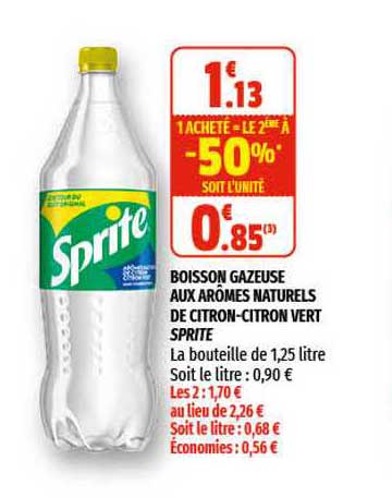boisson gazeuse aux arômes naturels de citron-citron vert sprite
