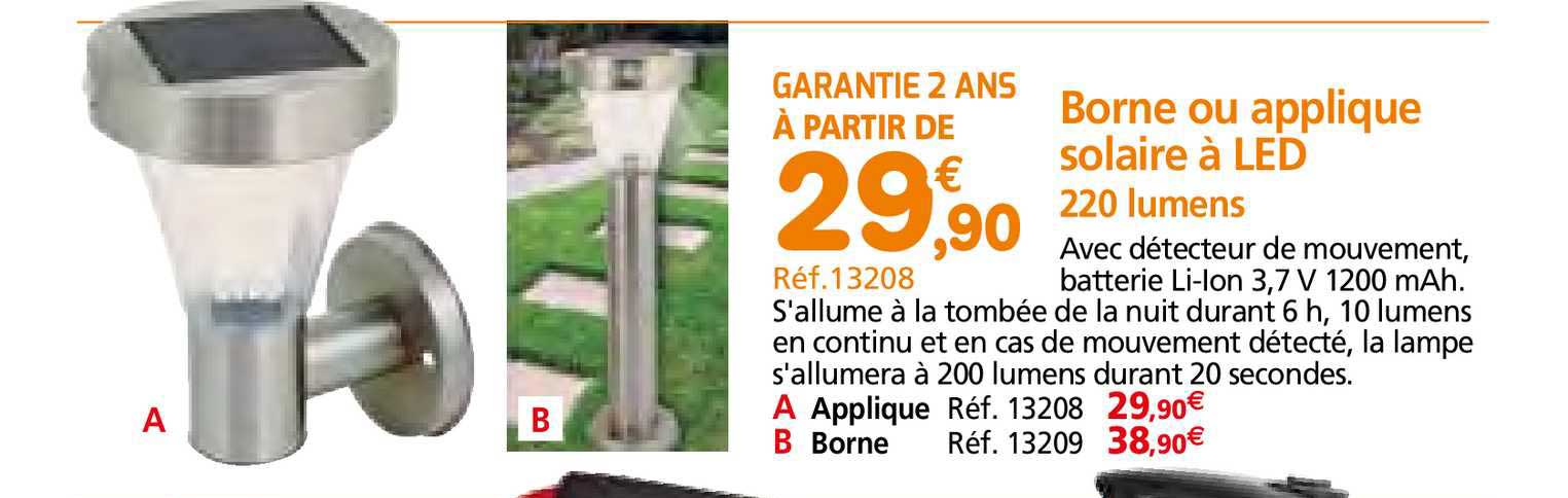 Borne Ou Applique Solaire à Led 220 Lumens
