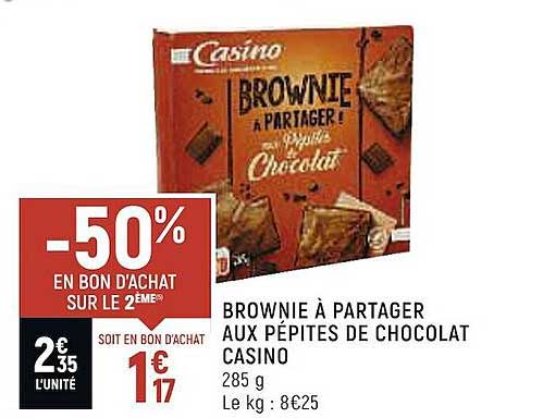 brownie à partager aux pépites de chocolat casino