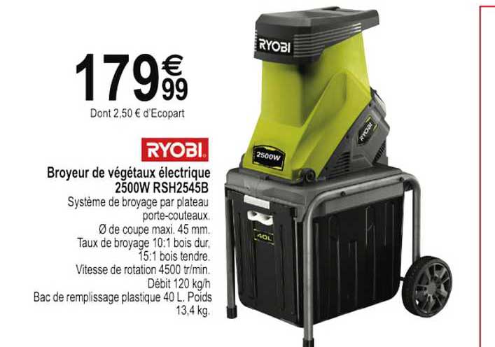 broyeur de végétaux électrique 2500w rsh2545b