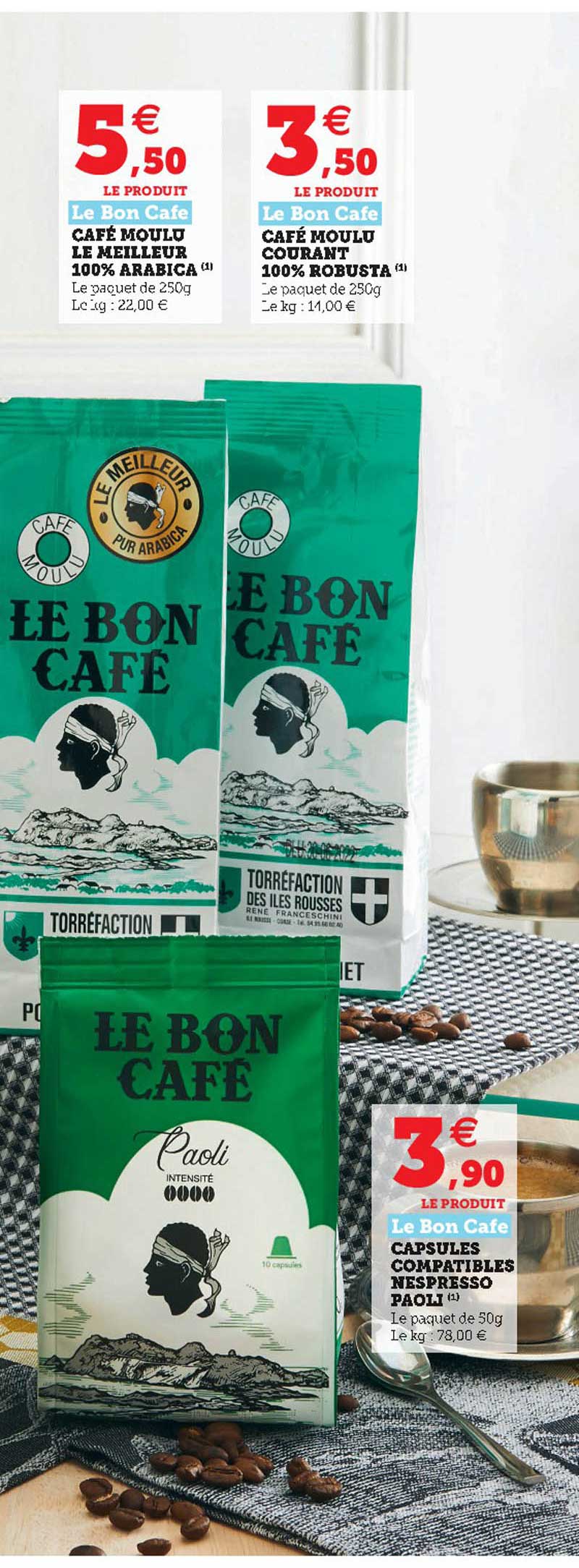 café moulu le meilleur 100% arabica, café moulu courant 100% arabica, capsules compatible nespresso paoli le bon café