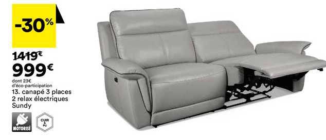 Canapé 3 Places 2 Relax électriques Sundy