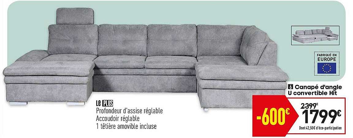 canapé d'angle u convertible hit