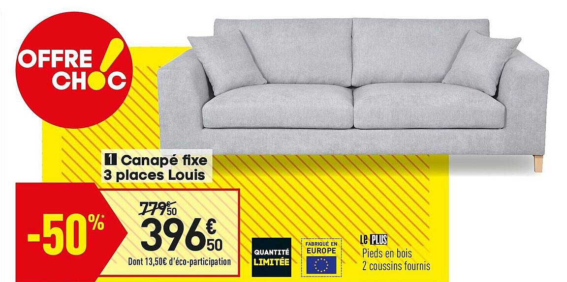 canapé fixe 3 places louis