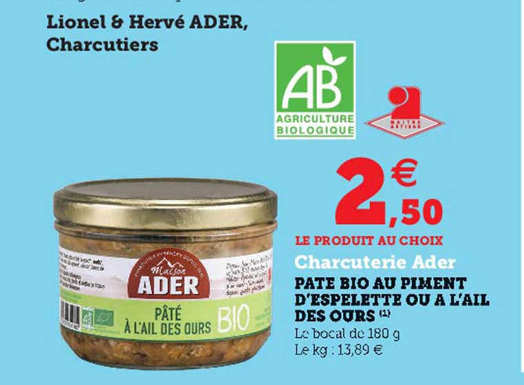 charcuterie ader pate bio au piment d'espelette ou à l'ail des ours