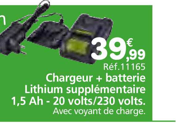 chargeur + batterie lithium supplémentaire 1.5 ah - 20 volts 230 volts