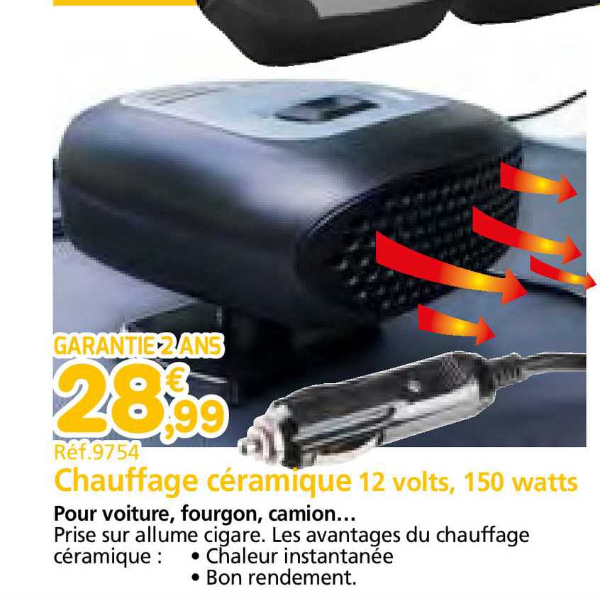 chauffage céramique 12 volts 150 watts