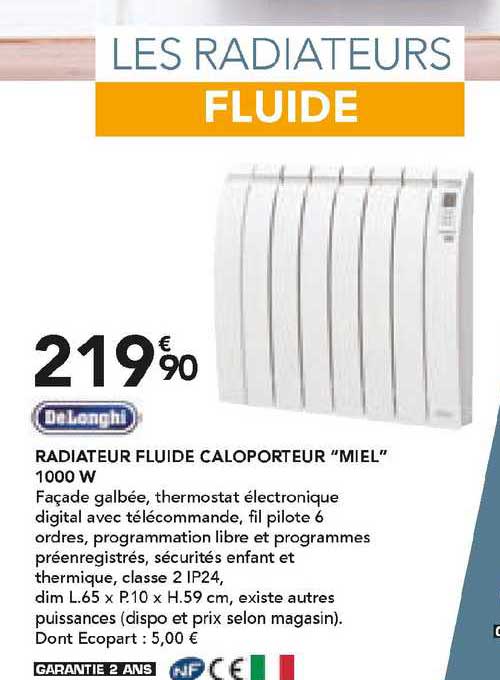 delonghi radiateur fluide caloporteur "miel" 1000 w