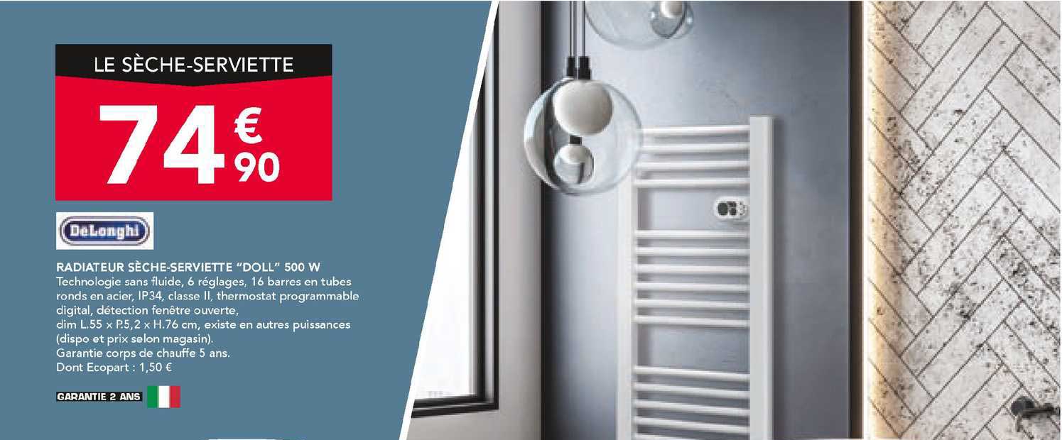 delonghi radiateur sèche-serviette "doll" 500 w