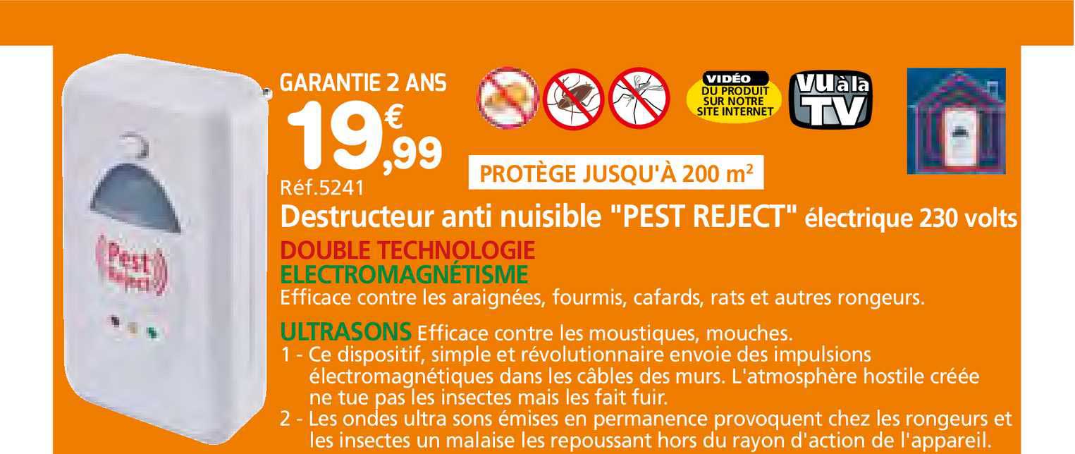 destructeur anti nuisible "pest reject" électrique 230 volts