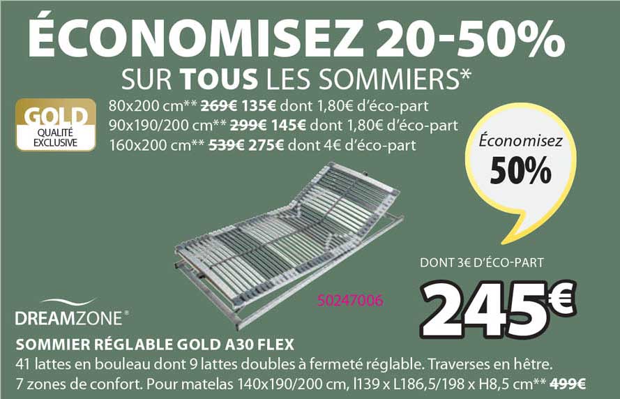 dreamzone sommier réglable gold a30 flex