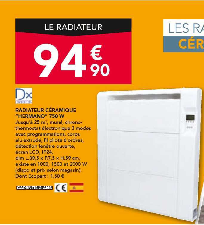dx radiateur céramique "hermano" 750 w