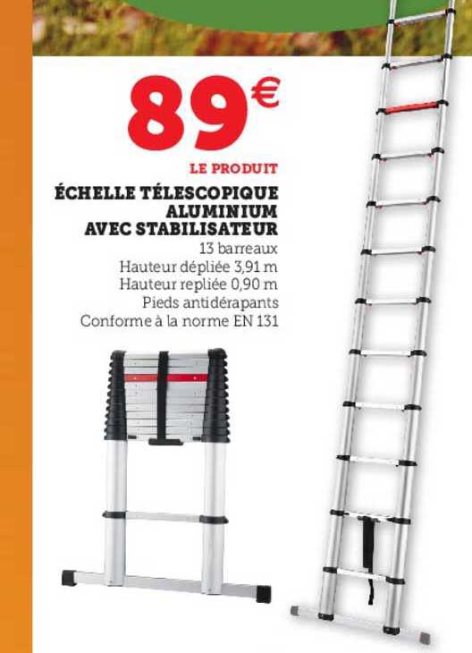 échelle télescopique aluminium avec stabilisateur