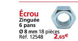 écrou zinguée 6 pans
