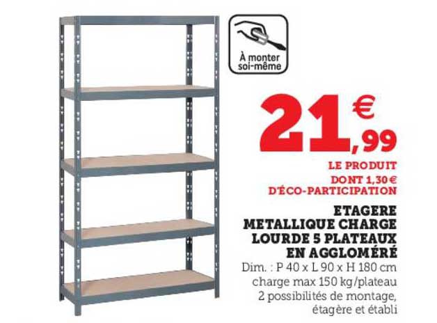 étagère métallique charge lourde 4 plateaux en aggloméré