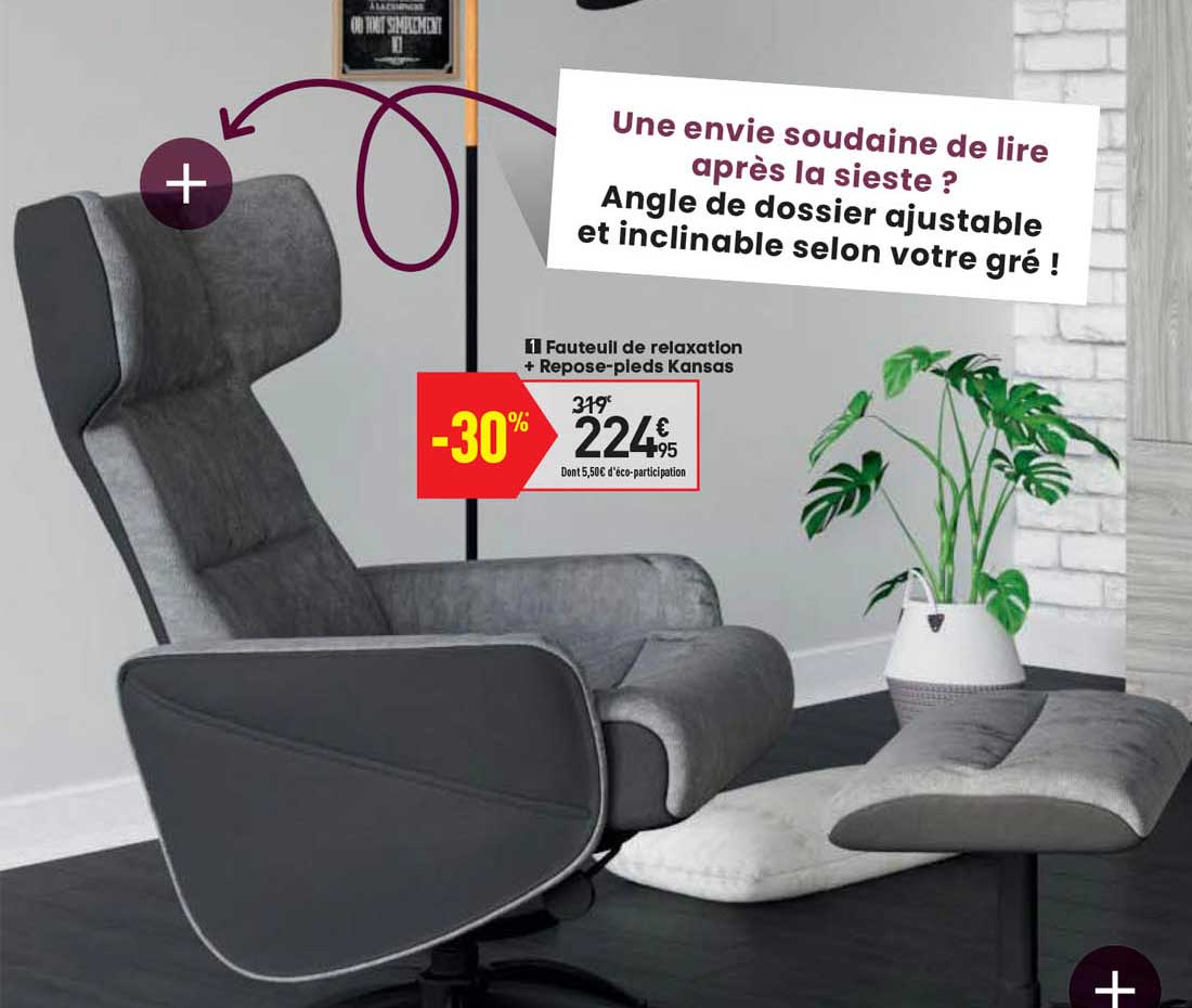 fauteuil de relaxation + repose-pieds kansas
