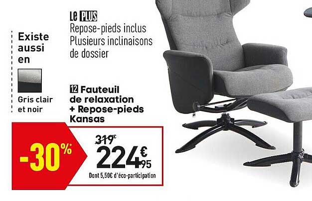 fauteuil de relaxation + repose-pieds kansas