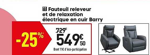 fauteuil releveur et de relaxation électrique en cuire barry