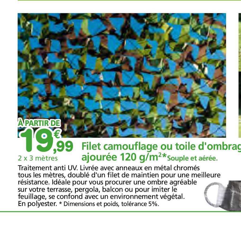 filet camouflage ou toile d'ombrage ajourée 120 g m²