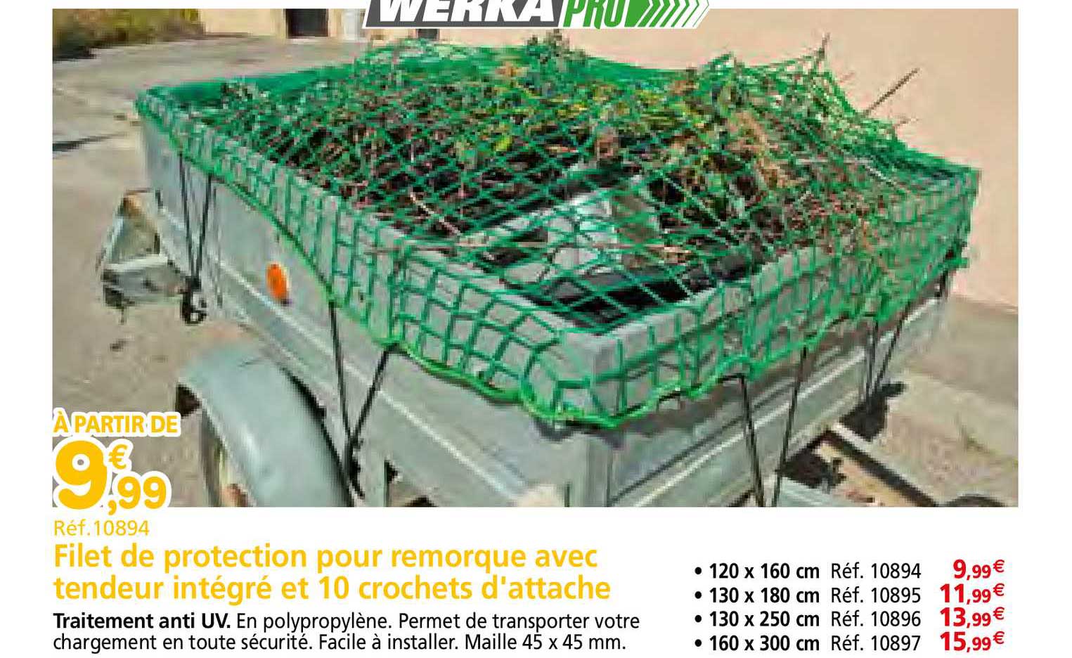 filet de protection pour remorque avec tendeur integré et 10 crochets d'attache