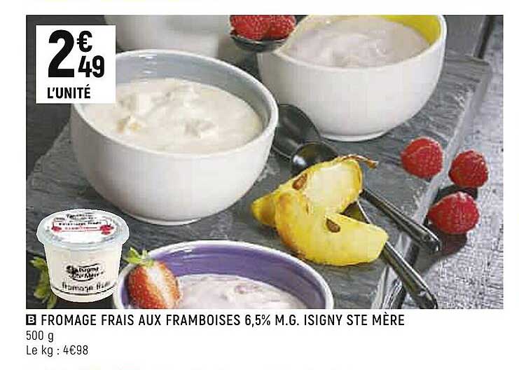 fromage frais aux framboises 6,5% m.g. isigny ste mère