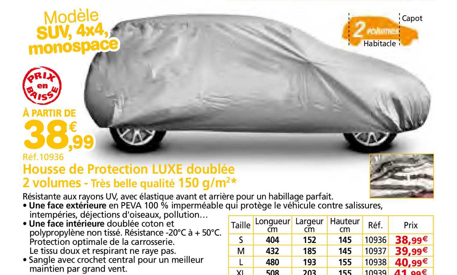 Housse De Protection Luxe Doublée 2 Volumes