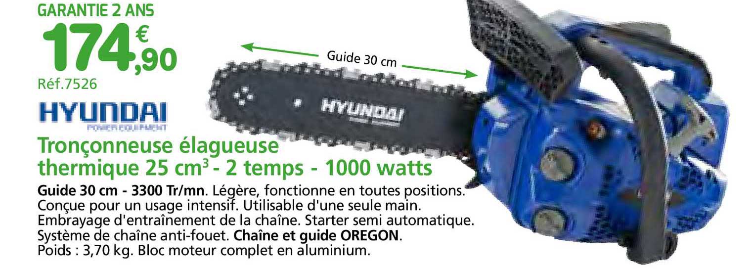 hyundai tronçonneuse élagueuse thermique 25 cm3 - 2 temps - 1000 watts
